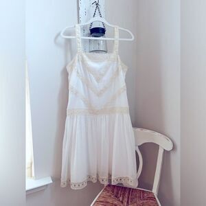 ANN TAYLOR Elegant Cream Lace Dress with embroidery; Size 6